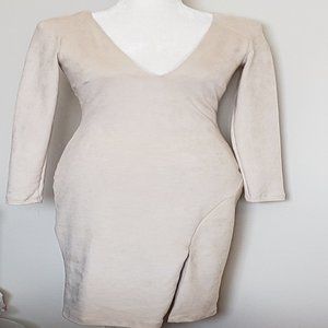 Bebe Cream Microsuede Bodycon Dress